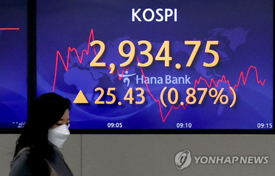 지난달 30일 오전 서울 중구 하나은행 본점 딜링룸에서 딜러들이 업무를 보고 있다. 연합뉴스